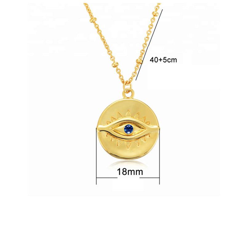 Gold-plated devil's eye S925 sterling silver retro round coin female necklace European and American ins light luxury eye clavicle chain