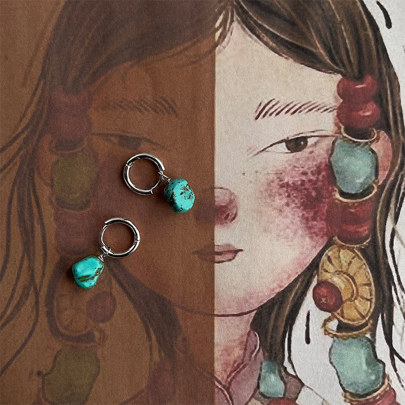 Tibetan Style Turquoise Earrings Artistic Retro Ear Hook Personalized Earrings