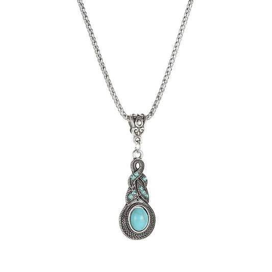 Blue rhinestone inlaid turquoise earrings and necklace