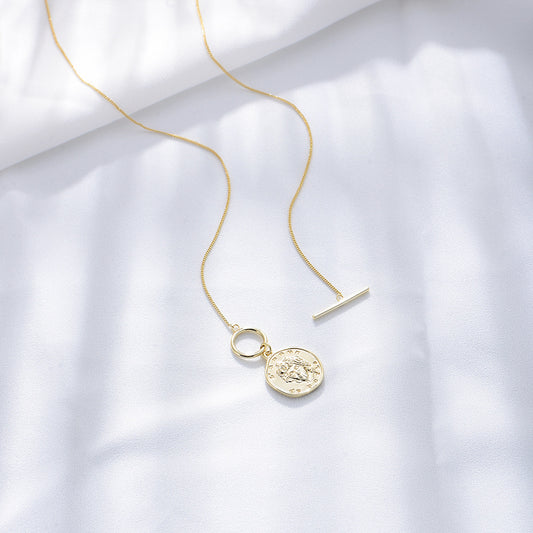 925 sterling silver coin portrait necklace European and American retro coin relief pendant ins versatile necklace clavicle chain