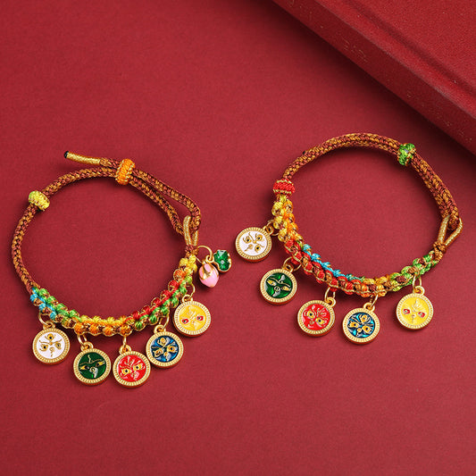 Couple's Tibetan Five-Way God of Wealth Peach Blossom Knot Bracelet