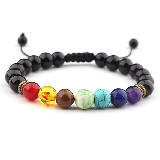 Couple's natural volcanic stone braided bracelet