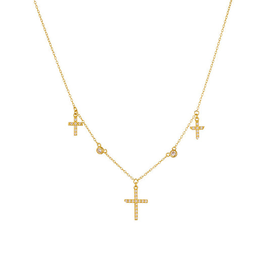 925 sterling silver cross necklace for women, simple ins niche light luxury diamond clavicle chain