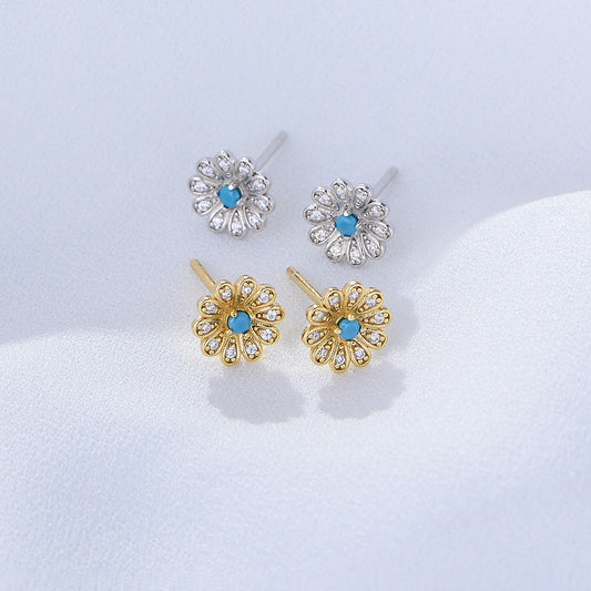 s925 sterling silver zircon sunflower female earrings European and American ins style diamond daisy earrings high-end earrings