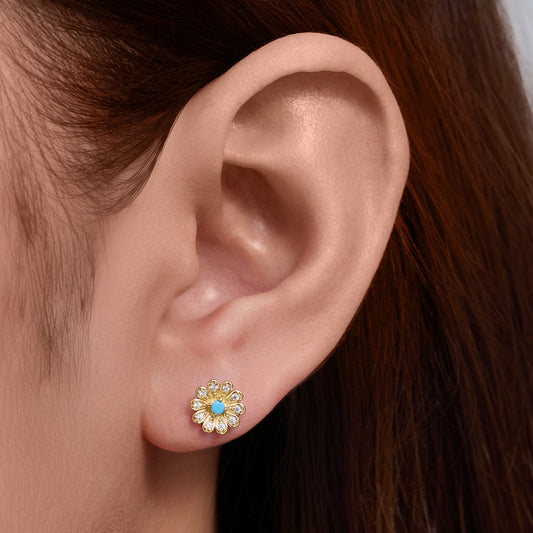 s925 sterling silver zircon sunflower female earrings European and American ins style diamond daisy earrings high-end earrings