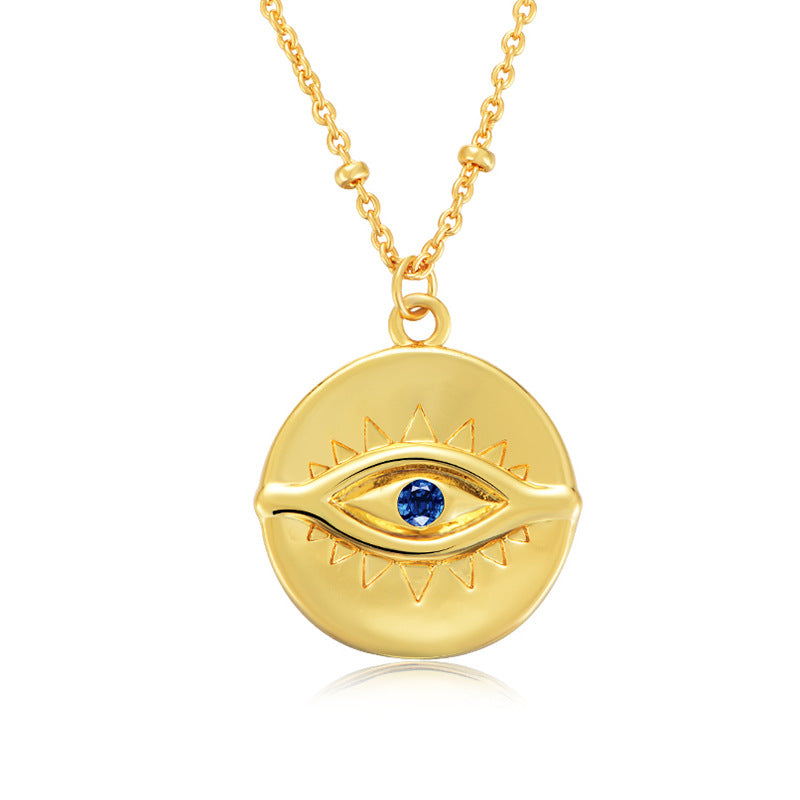 Gold-plated devil's eye S925 sterling silver retro round coin female necklace European and American ins light luxury eye clavicle chain