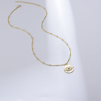 Gold-plated devil's eye S925 sterling silver retro round coin female necklace European and American ins light luxury eye clavicle chain