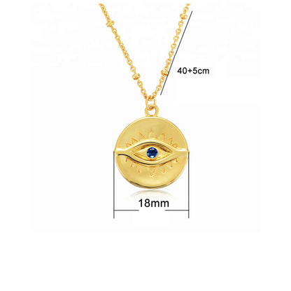 Gold-plated devil's eye S925 sterling silver retro round coin female necklace European and American ins light luxury eye clavicle chain