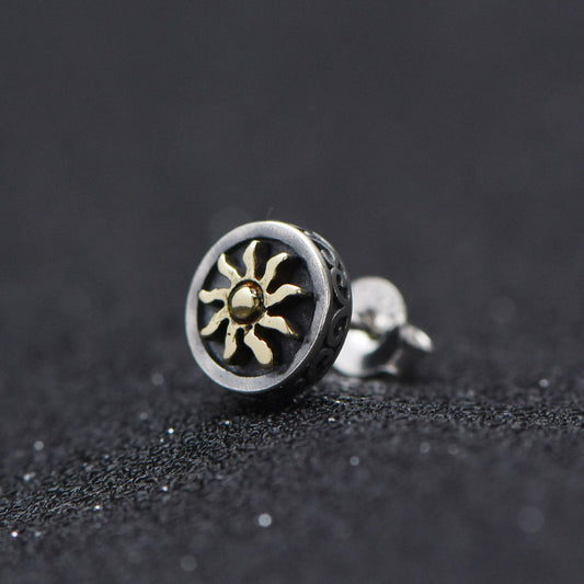 Silver-plated sun stud earrings for men and women