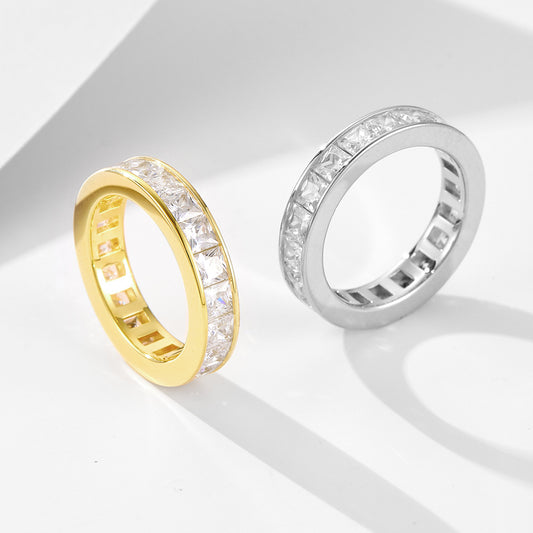 14k gold-plated diamond ring for women 925 sterling silver simple personality all-match square zircon ring