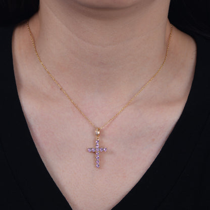 Women's light luxury pink cross silver necklace